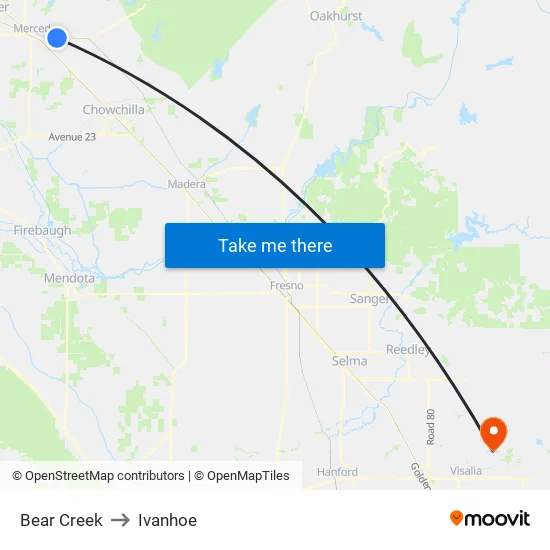 Bear Creek to Ivanhoe map