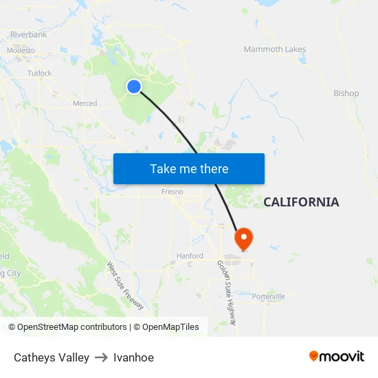 Catheys Valley to Ivanhoe map