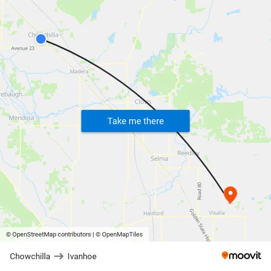Chowchilla to Ivanhoe map