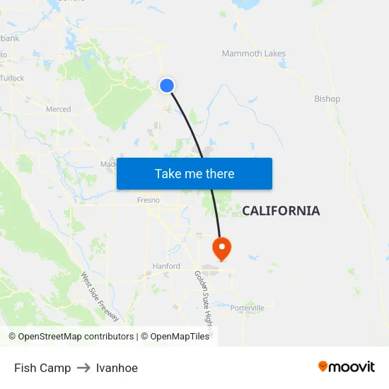 Fish Camp to Ivanhoe map