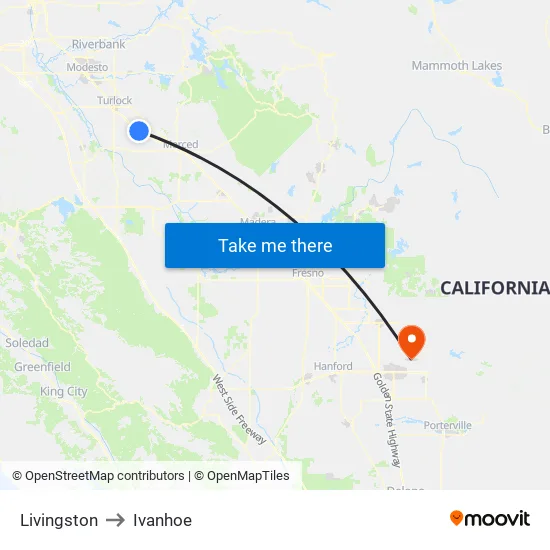 Livingston to Ivanhoe map