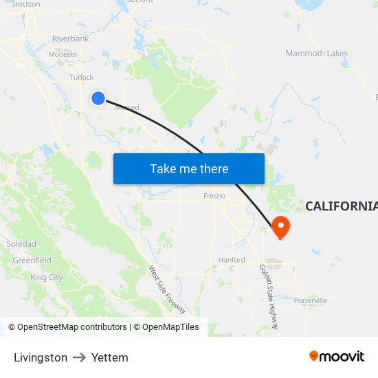 Livingston to Yettem map