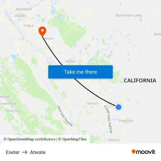 Exeter to Atwate map