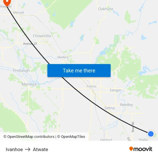 Ivanhoe to Atwate map