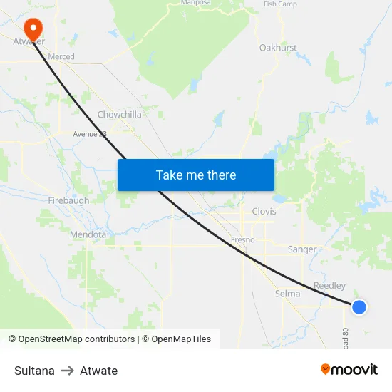 Sultana to Atwate map
