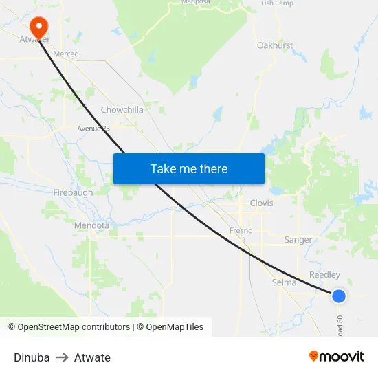 Dinuba to Atwate map