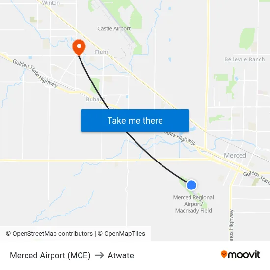 Merced Airport (MCE) to Atwate map