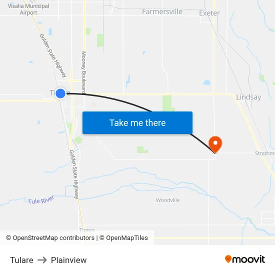 Tulare to Plainview map