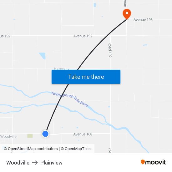 Woodville to Plainview map