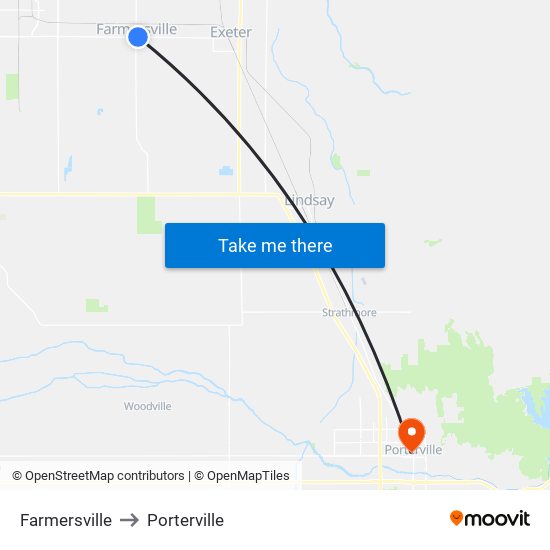 Farmersville to Porterville map