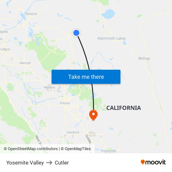 Yosemite Valley to Cutler map