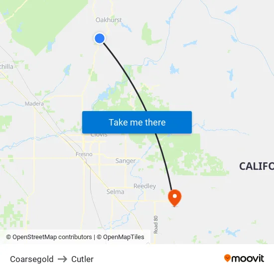 Coarsegold to Cutler map