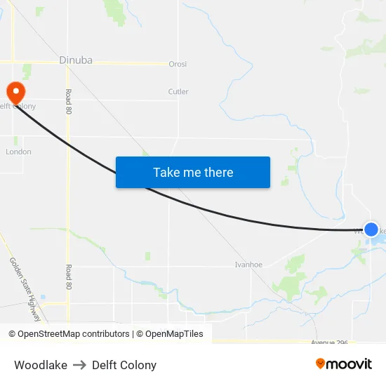 Woodlake to Delft Colony map