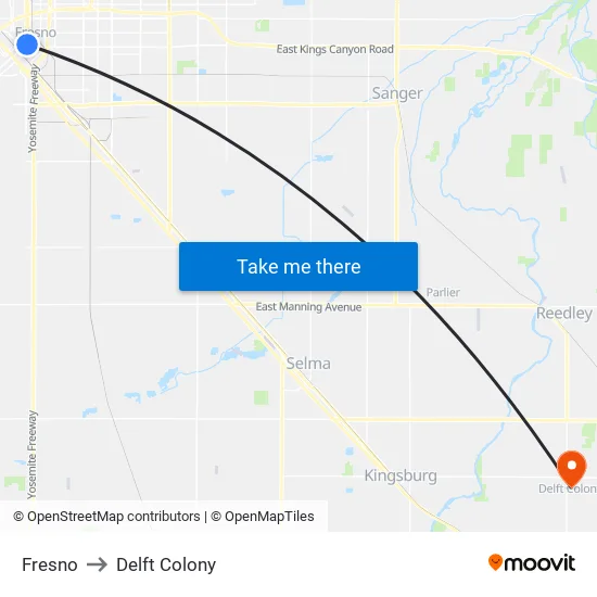 Fresno to Delft Colony map