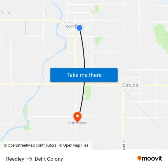 Reedley to Delft Colony map