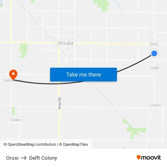 Orosi to Delft Colony map