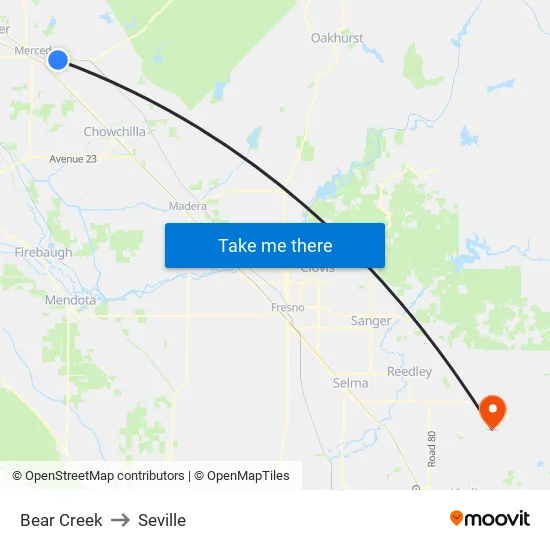 Bear Creek to Seville map