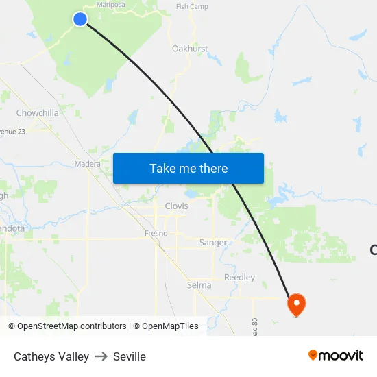 Catheys Valley to Seville map
