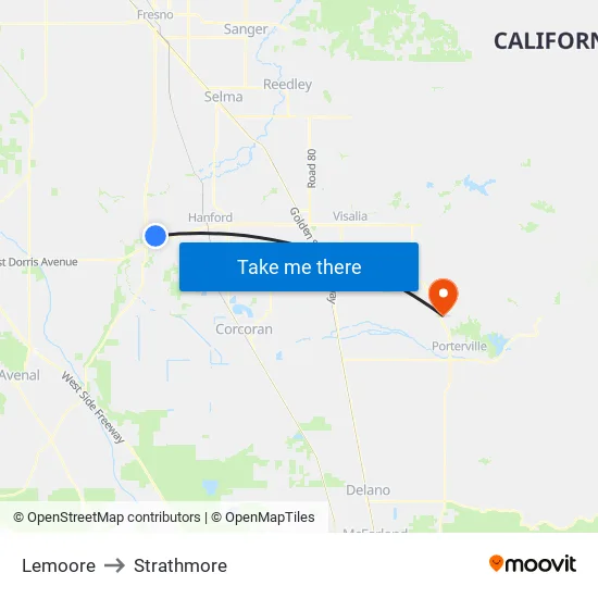 Lemoore to Strathmore map