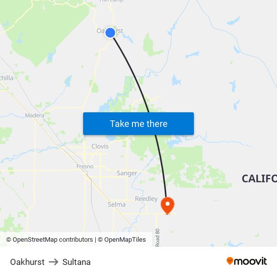 Oakhurst to Sultana map