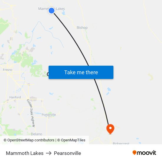 Mammoth Lakes to Pearsonville map