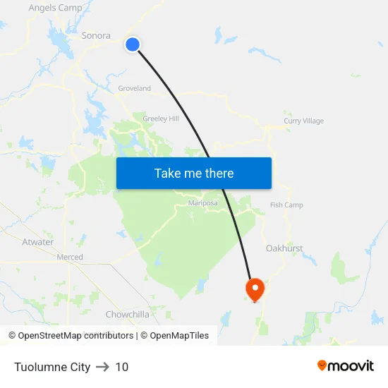 Tuolumne City to 10 map