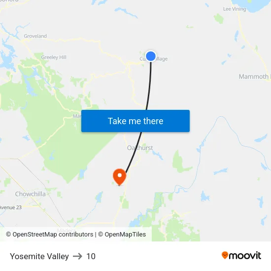 Yosemite Valley to 10 map