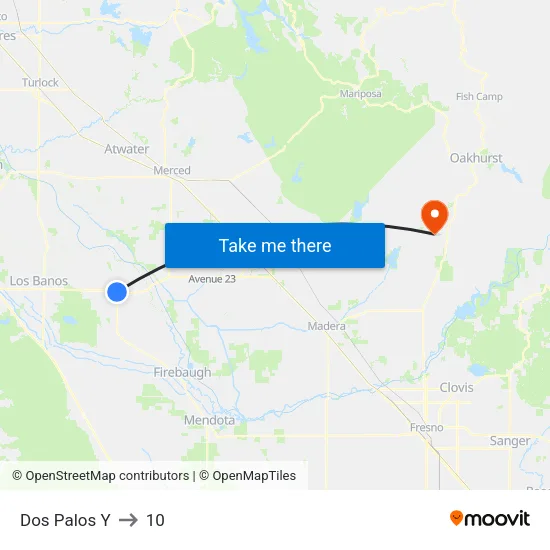 Dos Palos Y to 10 map