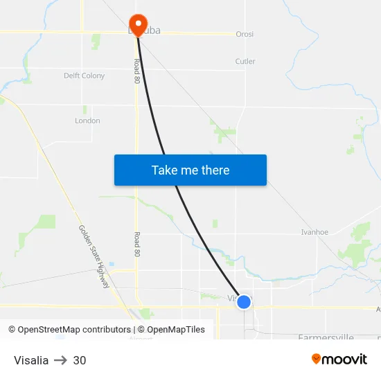 Visalia to 30 map