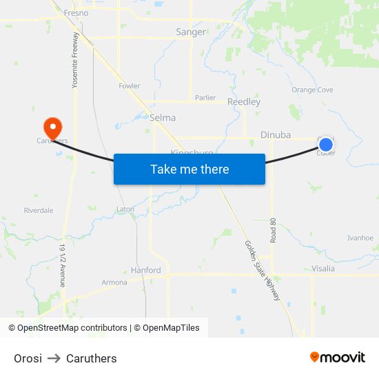 Orosi to Caruthers map