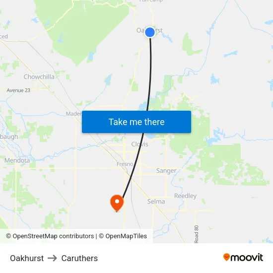 Oakhurst to Caruthers map