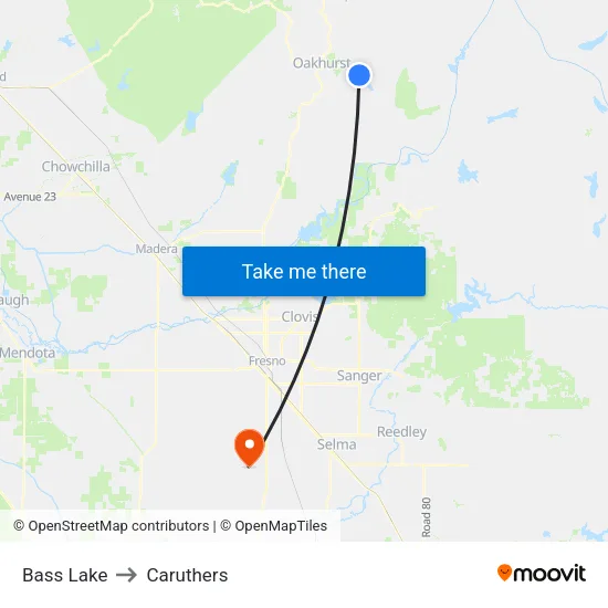 Bass Lake to Caruthers map