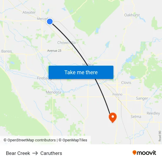 Bear Creek to Caruthers map