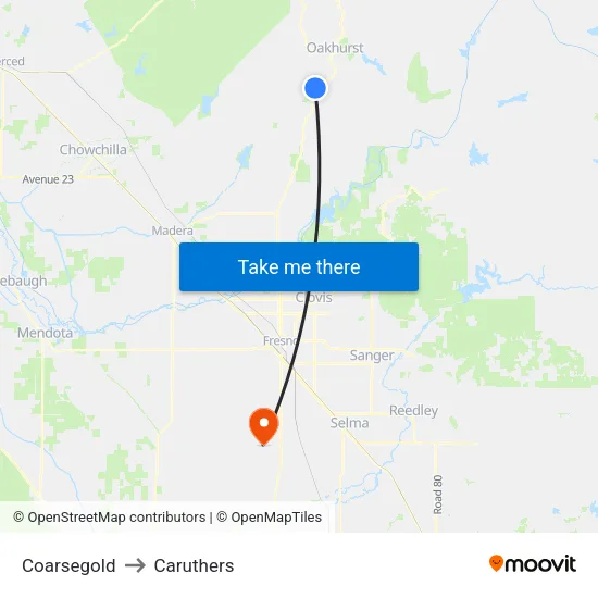 Coarsegold to Caruthers map