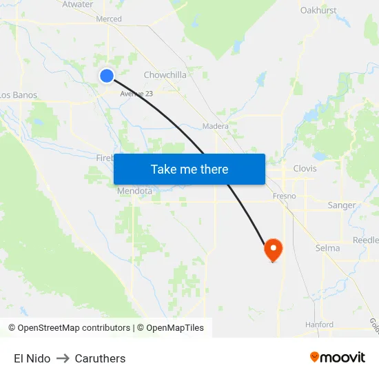 El Nido to Caruthers map