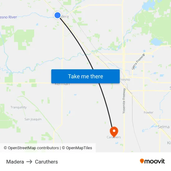 Madera to Caruthers map
