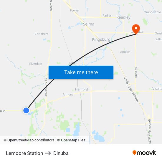 Lemoore Station to Dinuba map