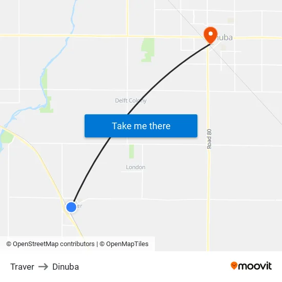 Traver to Dinuba map