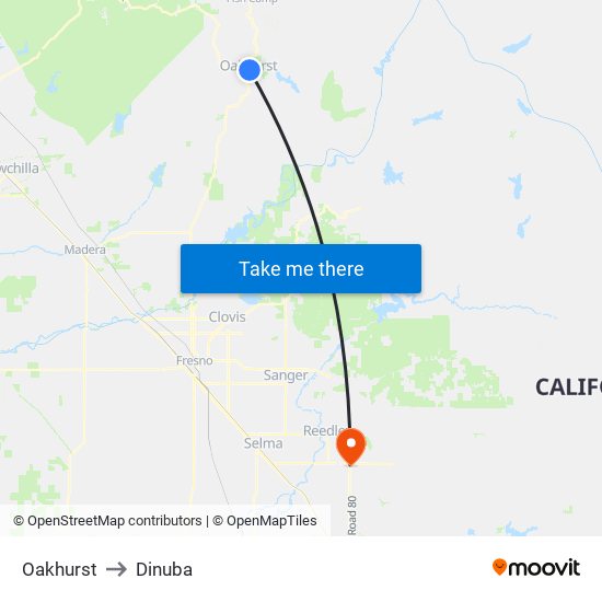 Oakhurst to Dinuba map