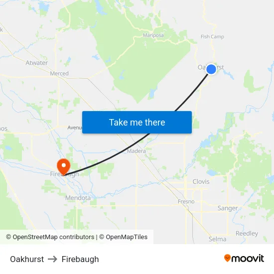 Oakhurst to Firebaugh map