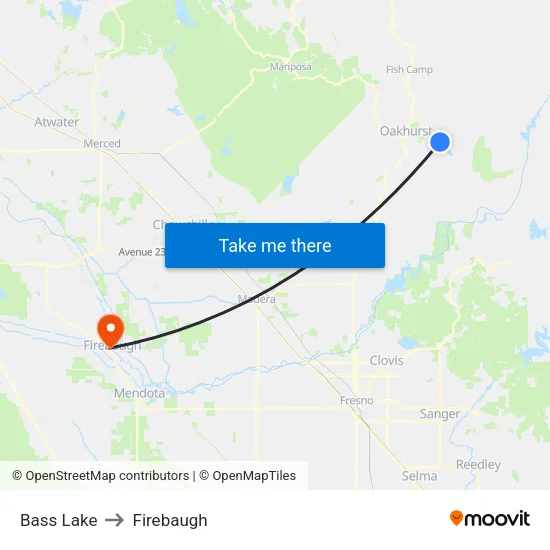 Bass Lake to Firebaugh map