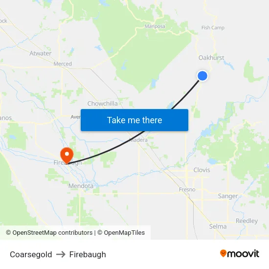 Coarsegold to Firebaugh map