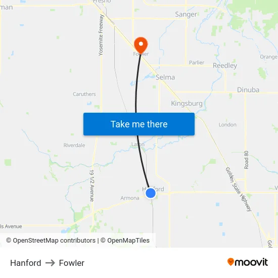 Hanford to Fowler map