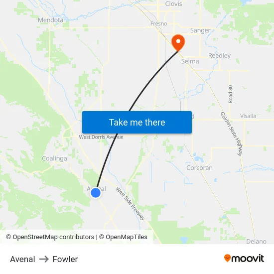 Avenal to Fowler map