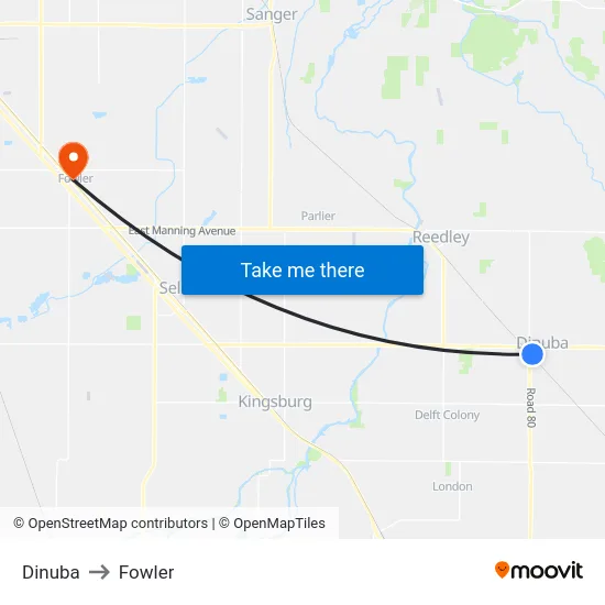 Dinuba to Fowler map
