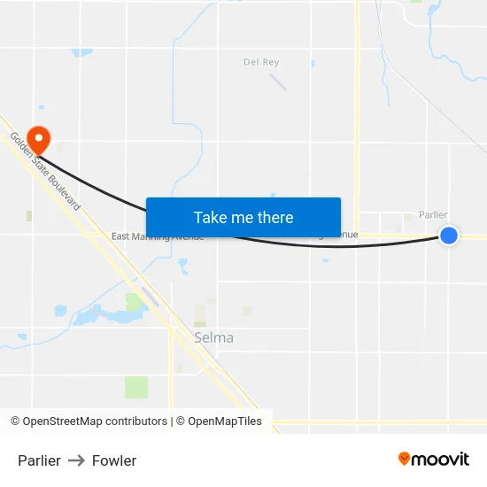 Parlier to Fowler map