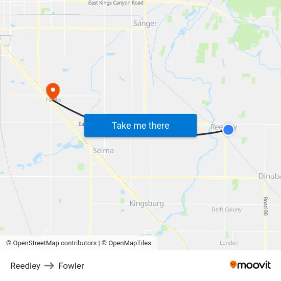 Reedley to Fowler map