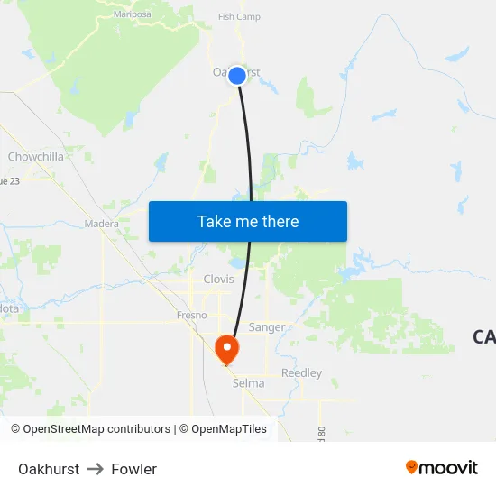 Oakhurst to Fowler map