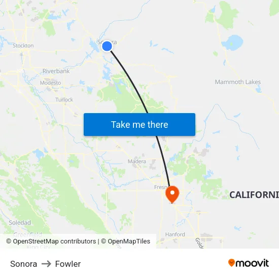 Sonora to Fowler map