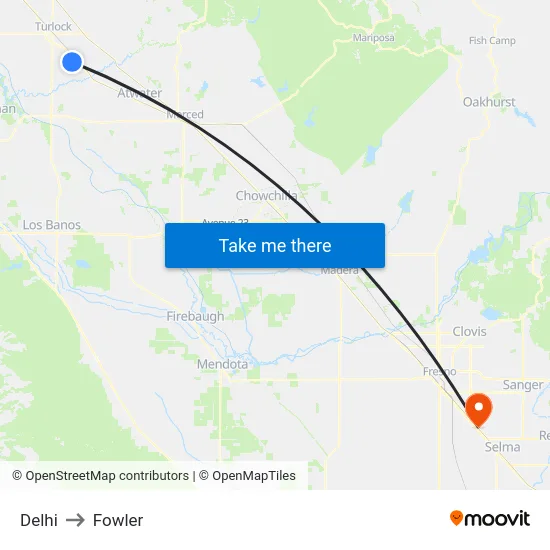 Delhi to Fowler map